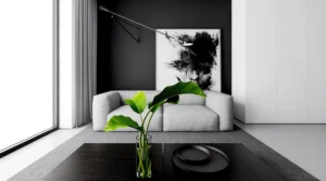 Monochrome lounge palm leaves in a vase black and white abstract