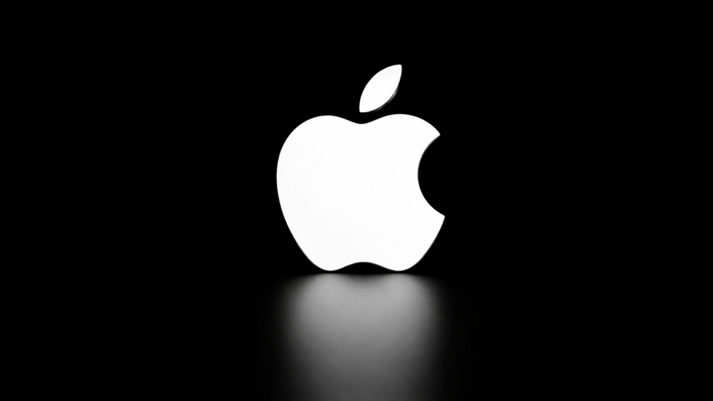 Apple logo in minimalist black and white design