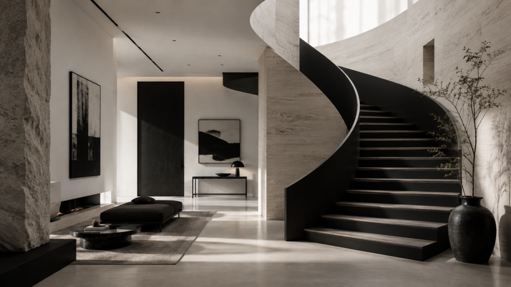 Luxury monochrome architecture interior with minimalist design features